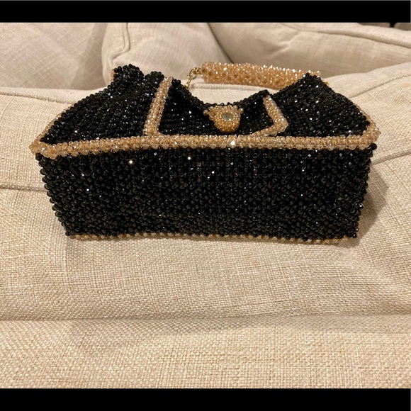Gorgeous Black and Gold Fully Beaded Gem Clutch Shoulder Bag - Picture 9 of 14